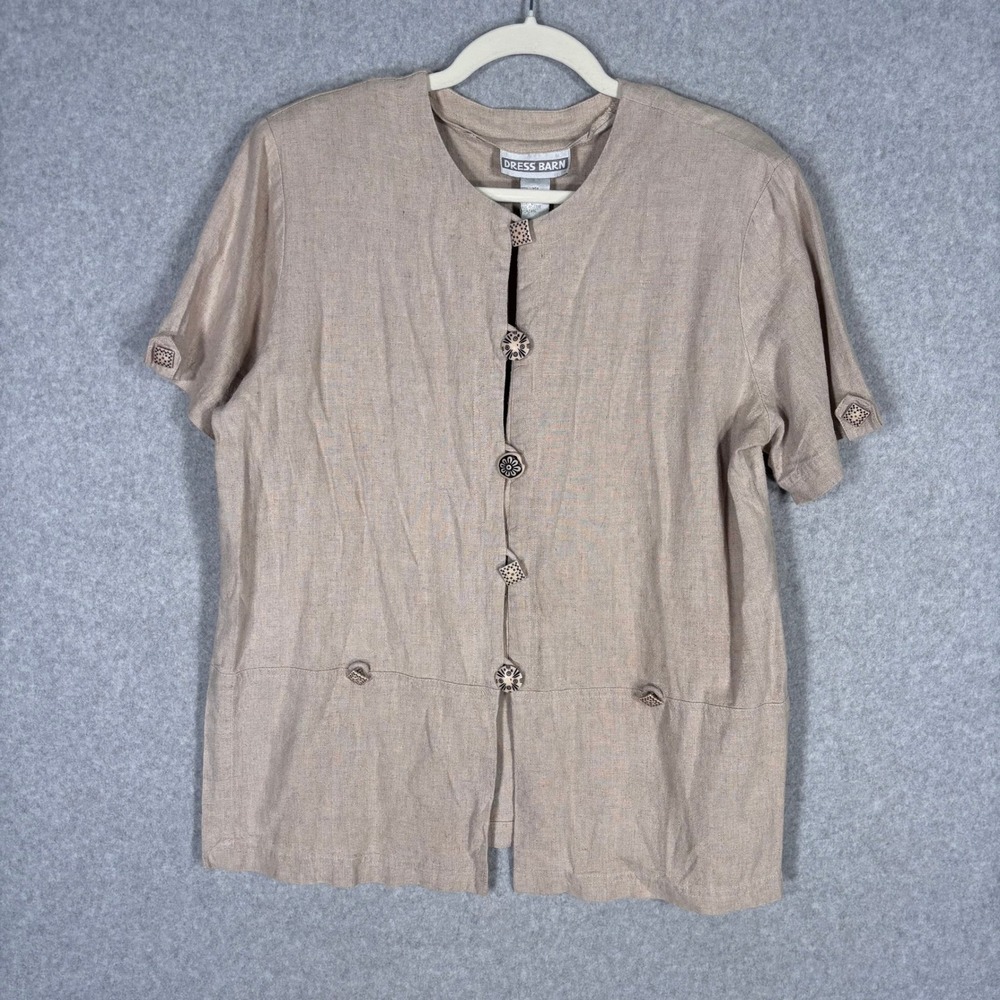 Vintage Dress Barn Linen Top Large Tan Accent Buttonsβ Artsy Art to Wear Neutral